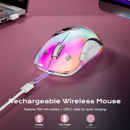 memzuoix LED Kabellose Maus – Wiederaufladbare 2.4G Optische Maus mit Magnetischer Abdeckung, Sanfter RGB-Beleuchtung, 1400 DPI, Ergonomisches Design mit USB-Empfänger für Laptop, PC und MacBook Bild 4