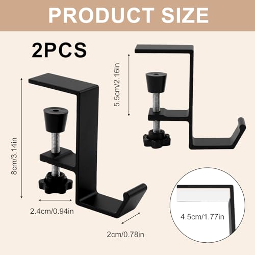 2PCS Kopfhörer Ständer, Headphone Stand Schreibtisch Kopfhöreraufhänger, Platzsparender Headset Halter für Schreibtisch, Verstellbarer headset halterung tisch mit Multifunktionaler Nutzung Bild 2