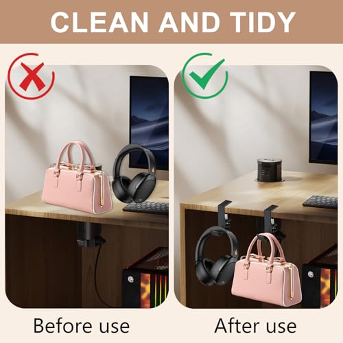 2PCS Kopfhörer Ständer, Headphone Stand Schreibtisch Kopfhöreraufhänger, Platzsparender Headset Halter für Schreibtisch, Verstellbarer headset halterung tisch mit Multifunktionaler Nutzung Bild 5