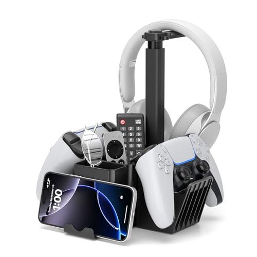 KDD Dual Controller Halterung - Universal Controller Halter Tisch & Gaming Headset Ständer mit Handyhalterung - Multifunktional Schreibtisch Gaming Organizer für Stift Xbox ONE PS5 PS4 PC Zubehör Bild 1