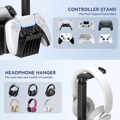 KDD Dual Controller Halterung - Universal Controller Halter Tisch & Gaming Headset Ständer mit Handyhalterung - Multifunktional Schreibtisch Gaming Organizer für Stift Xbox ONE PS5 PS4 PC Zubehör Bild 3