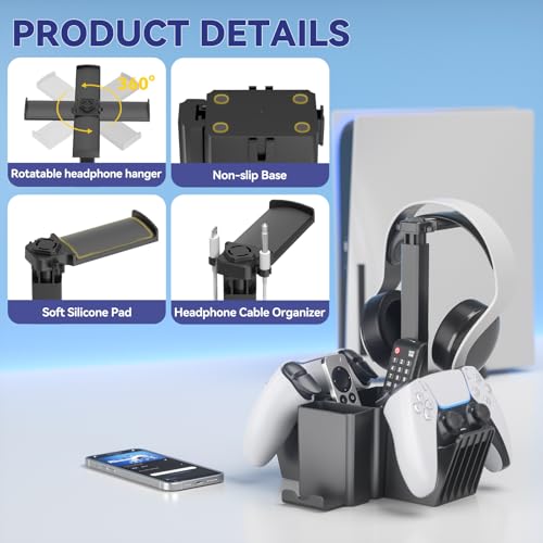 KDD Dual Controller Halterung - Universal Controller Halter Tisch & Gaming Headset Ständer mit Handyhalterung - Multifunktional Schreibtisch Gaming Organizer für Stift Xbox ONE PS5 PS4 PC Zubehör Bild 6