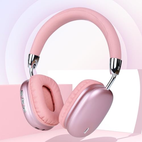Over-Ear Kopfhörer Bluetooth 5.3, Drahtloser faltbarer Kopfhörer, Noise Cancelling Bluetooth Kopfhörer mit HiFi Stereo, Leichtes Gaming Headset mit Mikrofon, Einstellbarer On Ear Kopfhörer (Rosa) Bild 1