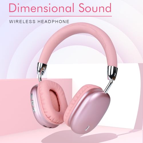 Over-Ear Kopfhörer Bluetooth 5.3, Drahtloser faltbarer Kopfhörer, Noise Cancelling Bluetooth Kopfhörer mit HiFi Stereo, Leichtes Gaming Headset mit Mikrofon, Einstellbarer On Ear Kopfhörer (Rosa) Bild 3