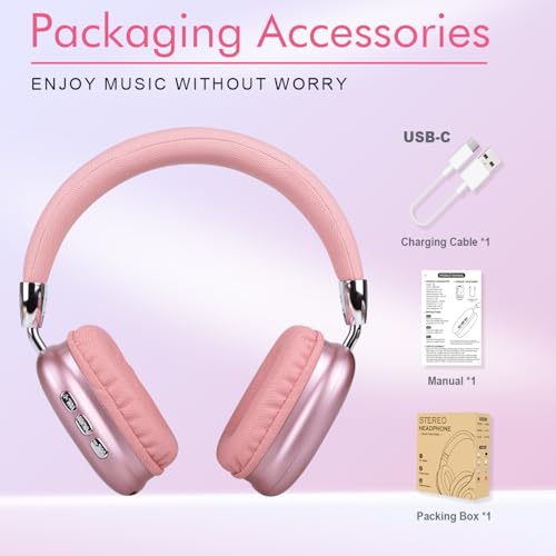 Over-Ear Kopfhörer Bluetooth 5.3, Drahtloser faltbarer Kopfhörer, Noise Cancelling Bluetooth Kopfhörer mit HiFi Stereo, Leichtes Gaming Headset mit Mikrofon, Einstellbarer On Ear Kopfhörer (Rosa) Bild 5