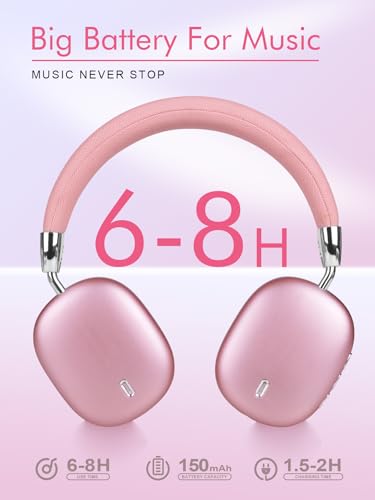 Over-Ear Kopfhörer Bluetooth 5.3, Drahtloser faltbarer Kopfhörer, Noise Cancelling Bluetooth Kopfhörer mit HiFi Stereo, Leichtes Gaming Headset mit Mikrofon, Einstellbarer On Ear Kopfhörer (Rosa) Bild 6