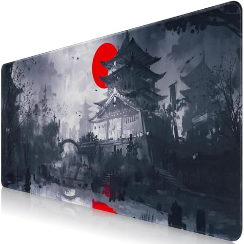 Mousepad,XXL Japanische Kunst Mauspad,Überdimensionales rutschfeste Gummimatten Gaming-Mauspad,Waschbares Mauspad für PC,Maus und Tastatur (900x400mm,Grau) Bild 1