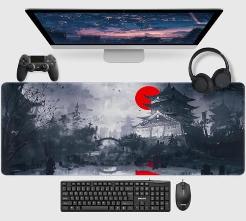 Mousepad,XXL Japanische Kunst Mauspad,Überdimensionales rutschfeste Gummimatten Gaming-Mauspad,Waschbares Mauspad für PC,Maus und Tastatur (900x400mm,Grau) Bild 2