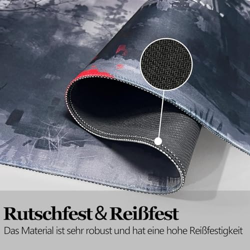 Mousepad,XXL Japanische Kunst Mauspad,Überdimensionales rutschfeste Gummimatten Gaming-Mauspad,Waschbares Mauspad für PC,Maus und Tastatur (900x400mm,Grau) Bild 4