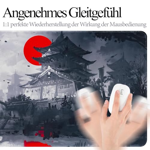 Mousepad,XXL Japanische Kunst Mauspad,Überdimensionales rutschfeste Gummimatten Gaming-Mauspad,Waschbares Mauspad für PC,Maus und Tastatur (900x400mm,Grau) Bild 5