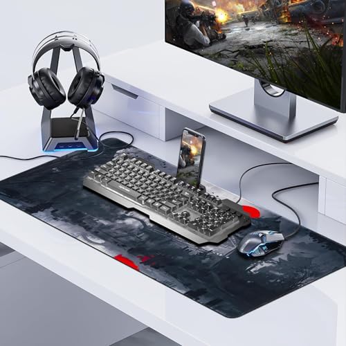 Mousepad,XXL Japanische Kunst Mauspad,Überdimensionales rutschfeste Gummimatten Gaming-Mauspad,Waschbares Mauspad für PC,Maus und Tastatur (900x400mm,Grau) Bild 6