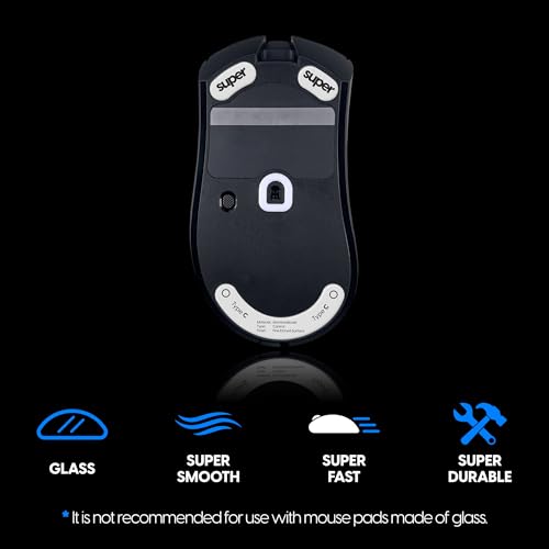 Superglide Glas-Maus-Skates – konsistent steuerbares Gleiten, polierte runde Kanten, super ausgewogene Gaming-Mausfüße mit robuster Sohle für Razer DeathAdder v3 Pro (Typ C, Weiß) Bild 3