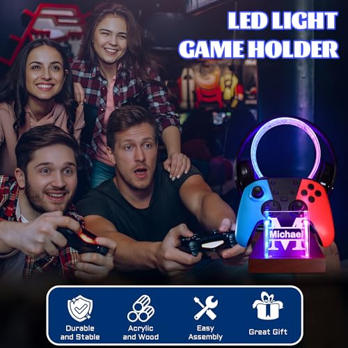 YuanDian Gamer-Geschenke für Teenager, Headset- und Controller-Ständer mit blau-rosa LED-Nachtlicht, hölzerner Controller-Halter aus Acryl mit PCB-Muster Bild 5