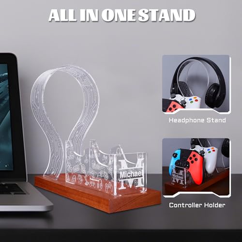 YuanDian Gamer-Geschenke für Teenager, Headset- und Controller-Ständer mit blau-rosa LED-Nachtlicht, hölzerner Controller-Halter aus Acryl mit PCB-Muster Bild 6