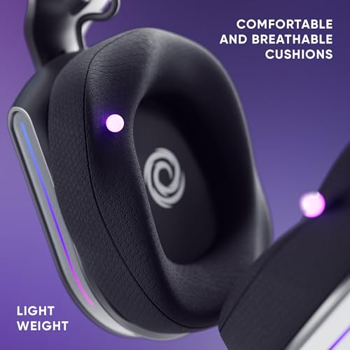 Oniverse Gaming-Headset, kabellos, kompatibel mit PS5, PS4, Switch, PC, mobil, leicht, LED, geringe Latenz, 2,4 GHz oder Bluetooth, Akku 33 Stunden, virtueller Sound, 7.1 Sound, Dual Mikrofon – Bild 5