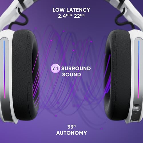 Oniverse Polaris Gaming-Headset, kabellos, kompatibel mit PS5, PS4, Switch, PC, Mobile, leicht, LED, niedrige Latenz 2,4 GHz oder Bluetooth, Akku 33 Stunden, virtueller Sound, 7.1 Sound, Bild 3