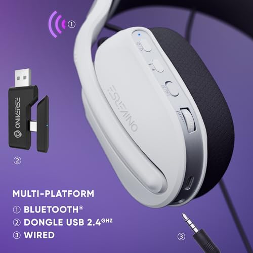 Oniverse Polaris Gaming-Headset, kabellos, kompatibel mit PS5, PS4, Switch, PC, Mobile, leicht, LED, niedrige Latenz 2,4 GHz oder Bluetooth, Akku 33 Stunden, virtueller Sound, 7.1 Sound, Bild 5