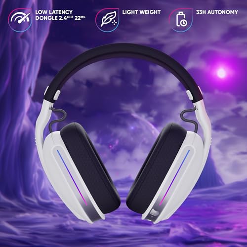 Oniverse Polaris Gaming-Headset, kabellos, kompatibel mit PS5, PS4, Switch, PC, Mobile, leicht, LED, niedrige Latenz 2,4 GHz oder Bluetooth, Akku 33 Stunden, virtueller Sound, 7.1 Sound, Bild 7