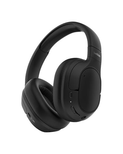 Belkin SoundForm Isolate Noise Cancelling Kopfhörer kabellos Bluetooth Kopfhörer, Headset mit Mikrofon, Over-Ear-Kopfhörer mit 60 Stunden Wiedergabe, tiefer Bass, CloudCushion Hörmuscheln – Schwarz Bild 1