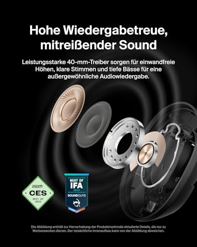 Belkin SoundForm Isolate Noise Cancelling Kopfhörer kabellos Bluetooth Kopfhörer, Headset mit Mikrofon, Over-Ear-Kopfhörer mit 60 Stunden Wiedergabe, tiefer Bass, CloudCushion Hörmuscheln – Schwarz Bild 2