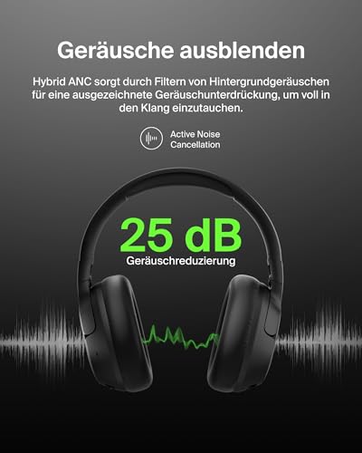 Belkin SoundForm Isolate Noise Cancelling Kopfhörer kabellos Bluetooth Kopfhörer, Headset mit Mikrofon, Over-Ear-Kopfhörer mit 60 Stunden Wiedergabe, tiefer Bass, CloudCushion Hörmuscheln – Schwarz Bild 3