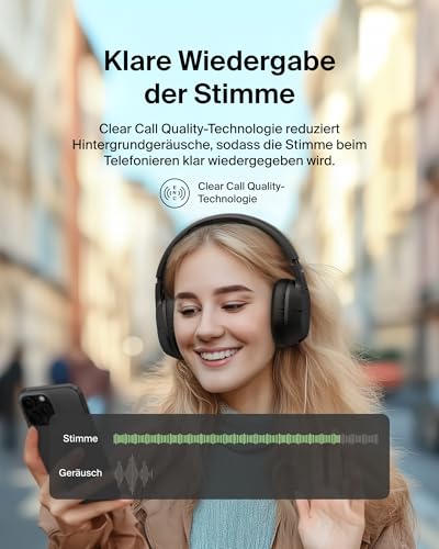 Belkin SoundForm Isolate Noise Cancelling Kopfhörer kabellos Bluetooth Kopfhörer, Headset mit Mikrofon, Over-Ear-Kopfhörer mit 60 Stunden Wiedergabe, tiefer Bass, CloudCushion Hörmuscheln – Schwarz Bild 5