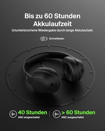 Belkin SoundForm Isolate Noise Cancelling Kopfhörer kabellos Bluetooth Kopfhörer, Headset mit Mikrofon, Over-Ear-Kopfhörer mit 60 Stunden Wiedergabe, tiefer Bass, CloudCushion Hörmuscheln – Schwarz Bild 6