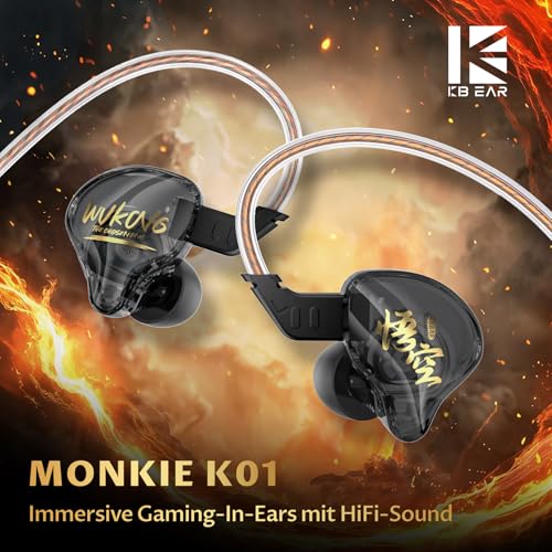 Yinyoo KBEAR MONKIE K01 Kabelgebundene Gaming Ohrhörer, 1DD Leichter Gaming-In-Ear-Monitor mit 3,5-mm-Stecker, HiFi Immersive Bass In Ear-Kopfhörer Kompatibel mit Xbox/PS5/PC/Switch Bild 2