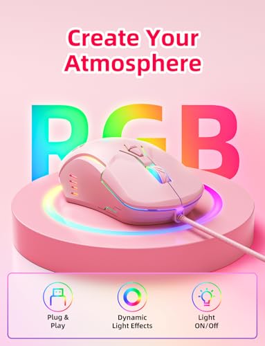 Kabelgebundene PC-Gaming-Maus: Hochpräziser Sensor, RGB-Hintergrundbeleuchtung, einstellbare DPI, 7 programmierbare Tasten, ergonomische Maus für Büro und Gaming unter Windows/Mac/Linux/Chrome OS Bild 2