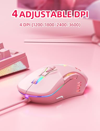 Kabelgebundene PC-Gaming-Maus: Hochpräziser Sensor, RGB-Hintergrundbeleuchtung, einstellbare DPI, 7 programmierbare Tasten, ergonomische Maus für Büro und Gaming unter Windows/Mac/Linux/Chrome OS Bild 3