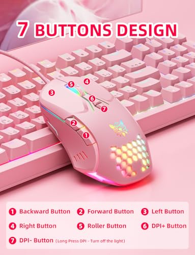 Kabelgebundene PC-Gaming-Maus: Hochpräziser Sensor, RGB-Hintergrundbeleuchtung, einstellbare DPI, 7 programmierbare Tasten, ergonomische Maus für Büro und Gaming unter Windows/Mac/Linux/Chrome OS Bild 4