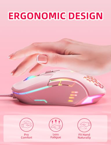 Kabelgebundene PC-Gaming-Maus: Hochpräziser Sensor, RGB-Hintergrundbeleuchtung, einstellbare DPI, 7 programmierbare Tasten, ergonomische Maus für Büro und Gaming unter Windows/Mac/Linux/Chrome OS Bild 5