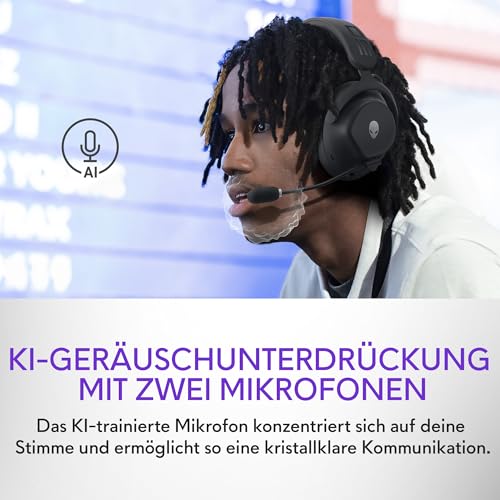 Alienware Pro Wireless Gaming-Headset - 50 mm Graphen-Treiber, KI-Geräuschunterdrückung, Hybrid ANC, Bis zu 75 Stunden Akkulaufzeit, Dark Side of the Moon Bild 5