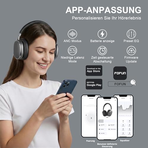 NC95 Kopfhörer Kabellos Bluetooth 6.0,Hybrid Noise Cancelling Kopfhörer mit Drehknopf,120+ Stunden Spielzeit,EQ Personalisierung per App,Geeignet für Reisen und Training Bild 6