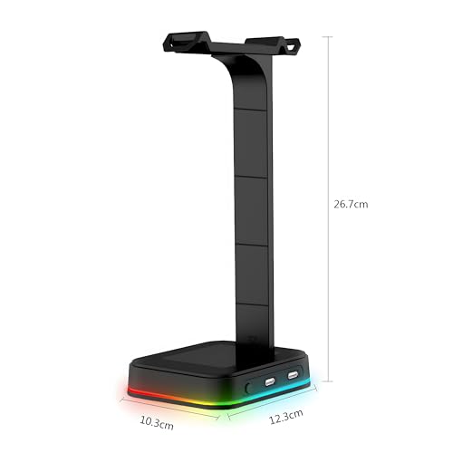 Retoo Headset Halterung Kopfhörer Ständer RGB Universal HUB USB Halter für Over Ear Kopfhörer Gaming Headset und Kopfhörerdisplay Geeignet für Tisch 12x13x26 cm Schwarz Bild 3