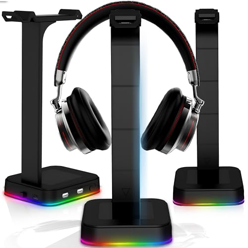 Retoo Headset Halterung Kopfhörer Ständer RGB Universal HUB USB Halter für Over Ear Kopfhörer Gaming Headset und Kopfhörerdisplay Geeignet für Tisch 12x13x26 cm Schwarz Bild 4