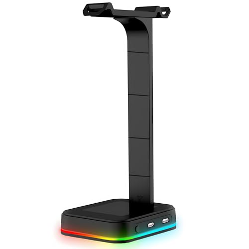 Retoo Headset Halterung Kopfhörer Ständer RGB Universal HUB USB Halter für Over Ear Kopfhörer Gaming Headset und Kopfhörerdisplay Geeignet für Tisch 12x13x26 cm Schwarz Bild 5