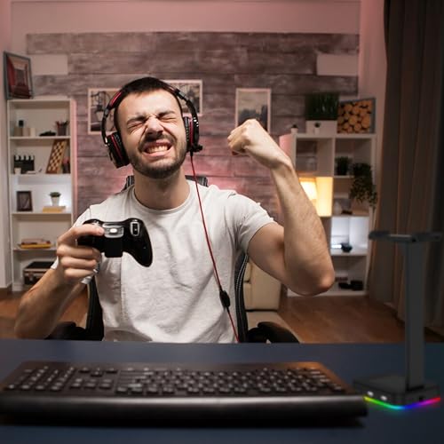 Retoo Headset Halterung Kopfhörer Ständer RGB Universal HUB USB Halter für Over Ear Kopfhörer Gaming Headset und Kopfhörerdisplay Geeignet für Tisch 12x13x26 cm Schwarz Bild 6