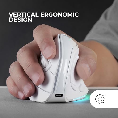 Mars Gaming MM-SK, Kabellose Vertikale Gaming-Maus, Ergonomisches, RGB Chroma-Beleuchtung, Pixart 8400DPI Optischer Sensor, Huano Mechanische Switches, 9 Programmierbare Tasten, Maus Tri-Mode, Weiß Bild 2