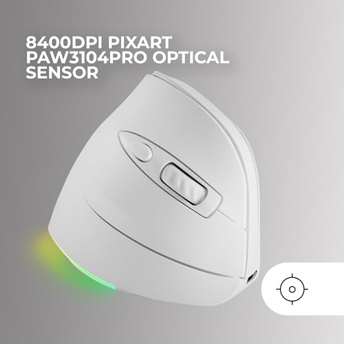 Mars Gaming MM-SK, Kabellose Vertikale Gaming-Maus, Ergonomisches, RGB Chroma-Beleuchtung, Pixart 8400DPI Optischer Sensor, Huano Mechanische Switches, 9 Programmierbare Tasten, Maus Tri-Mode, Weiß Bild 5
