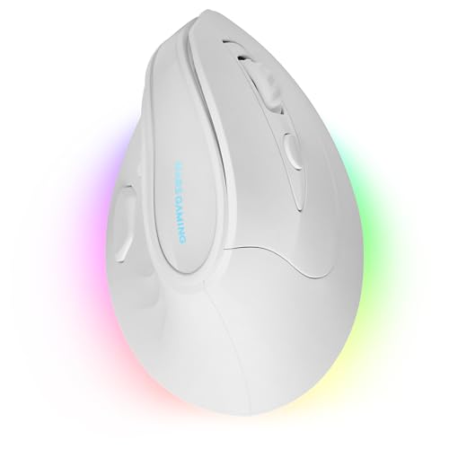 Mars Gaming MM-SK, Kabellose Vertikale Gaming-Maus, Ergonomisches, RGB Chroma-Beleuchtung, Pixart 8400DPI Optischer Sensor, Huano Mechanische Switches, 9 Programmierbare Tasten, Maus Tri-Mode, Weiß Bild 6