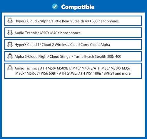 Cloud 2 Kopfhörer Verstärkter, langlebiger Stoff Ersatz Ohrpolster Kompatibel mit HyperX Cloud 2 / Alpha/Turtle Beach Stealth 400 600 / ATH M50X M40X Ersatzpolster Bild 2
