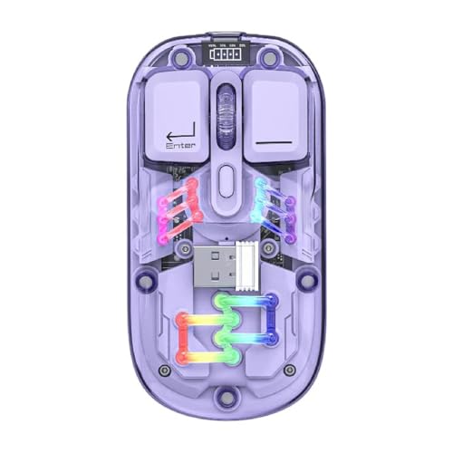 Kabellose Gaming-Mäuse mit Transparenter Hülle, BT 5.0/2.4G 2-Modus-RGB-Computermäuse mit Mehreren Effekten, Wiederaufladbare Slient-Maus für Laptop-Tablet (Purple) Bild 1