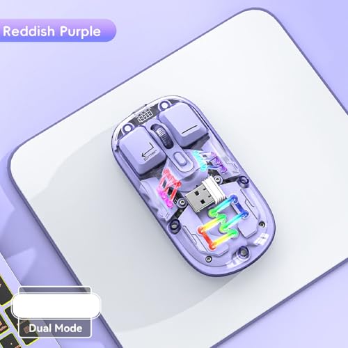 Kabellose Gaming-Mäuse mit Transparenter Hülle, BT 5.0/2.4G 2-Modus-RGB-Computermäuse mit Mehreren Effekten, Wiederaufladbare Slient-Maus für Laptop-Tablet (Purple) Bild 2