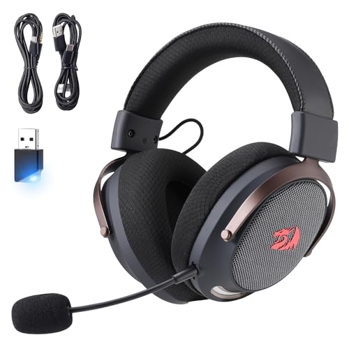 Redragon H858 Kabelloses Gaming-Headset, 7.1 Surround Sound, 53-mm-Treiber, Ohrpolster aus Memory-Schaumstoff, abnehmbares Mikrofon, Over-Ear-Kopfhörer für Handy, PC/PS5/XBOX/NS, Schwarz Bild 1