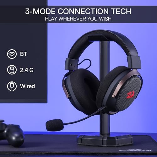 Redragon H858 Kabelloses Gaming-Headset, 7.1 Surround Sound, 53-mm-Treiber, Ohrpolster aus Memory-Schaumstoff, abnehmbares Mikrofon, Over-Ear-Kopfhörer für Handy, PC/PS5/XBOX/NS, Schwarz Bild 2