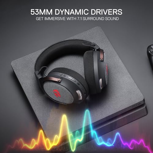 Redragon H858 Kabelloses Gaming-Headset, 7.1 Surround Sound, 53-mm-Treiber, Ohrpolster aus Memory-Schaumstoff, abnehmbares Mikrofon, Over-Ear-Kopfhörer für Handy, PC/PS5/XBOX/NS, Schwarz Bild 3