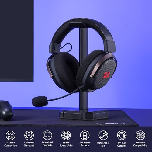 Redragon H858 Kabelloses Gaming-Headset, 7.1 Surround Sound, 53-mm-Treiber, Ohrpolster aus Memory-Schaumstoff, abnehmbares Mikrofon, Over-Ear-Kopfhörer für Handy, PC/PS5/XBOX/NS, Schwarz Bild 7