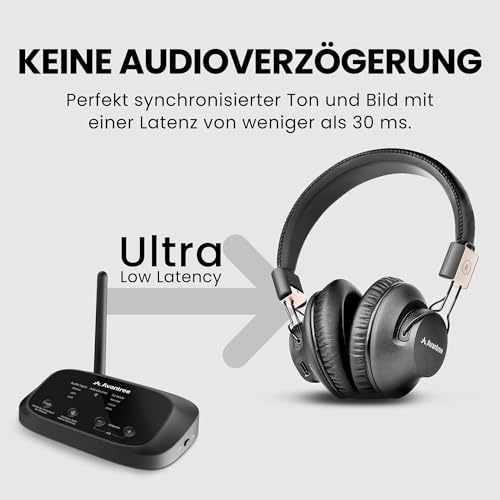 Avantree Quartet 2 – Bluetooth-kompatibles kabelloses Gruppenhörsystem mit Kopfhörern & Sender für Partys, Silent Discos, TV – Mehrere Kopfhörer mit niedriger Latenz & klarem Sound Bild 5