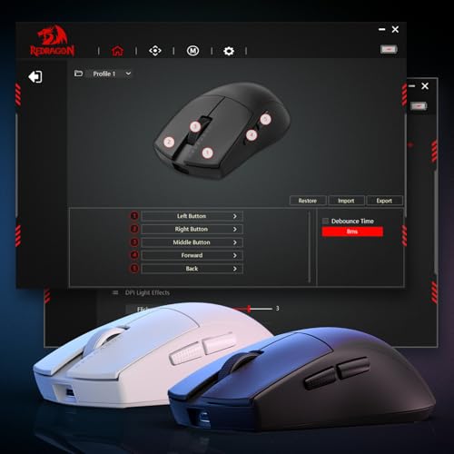 Redragon M916S 3-Modus-Gaming-Maus, 49G ultraleichte 26K DPI-Gamer-Maus mit natürlichem Griff, vollständig programmierbare Tasten, Software unterstützt DIY-Tastenkombinationen und DPI Bild 6